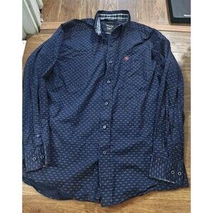 Ariat Relentless Mens Large Blue Geometric Stretch Long Sleeve Button Down Shirt